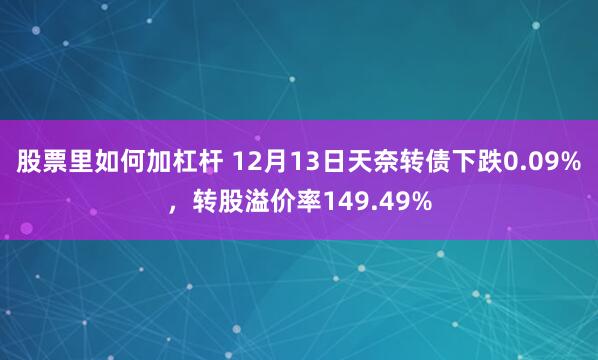 股票里如何加杠杆 12月13日天奈转债下跌0.09%，转股溢价率149.49%