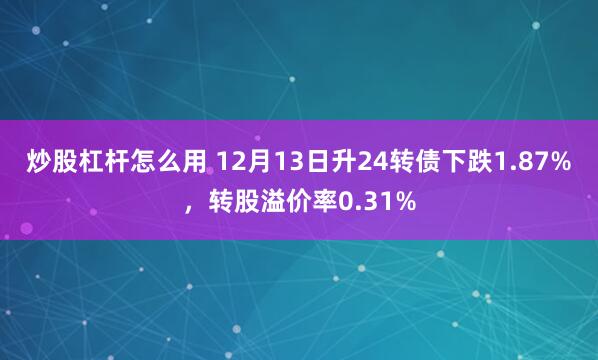 炒股杠杆怎么用 12月13日升24转债下跌1.87%，转股溢价率0.31%