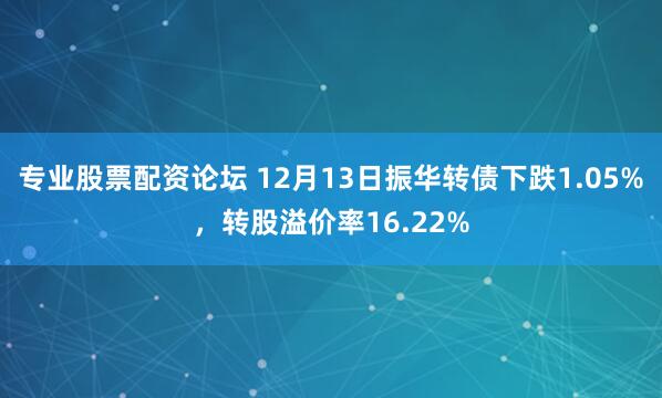 专业股票配资论坛 12月13日振华转债下跌1.05%，转股溢价率16.22%